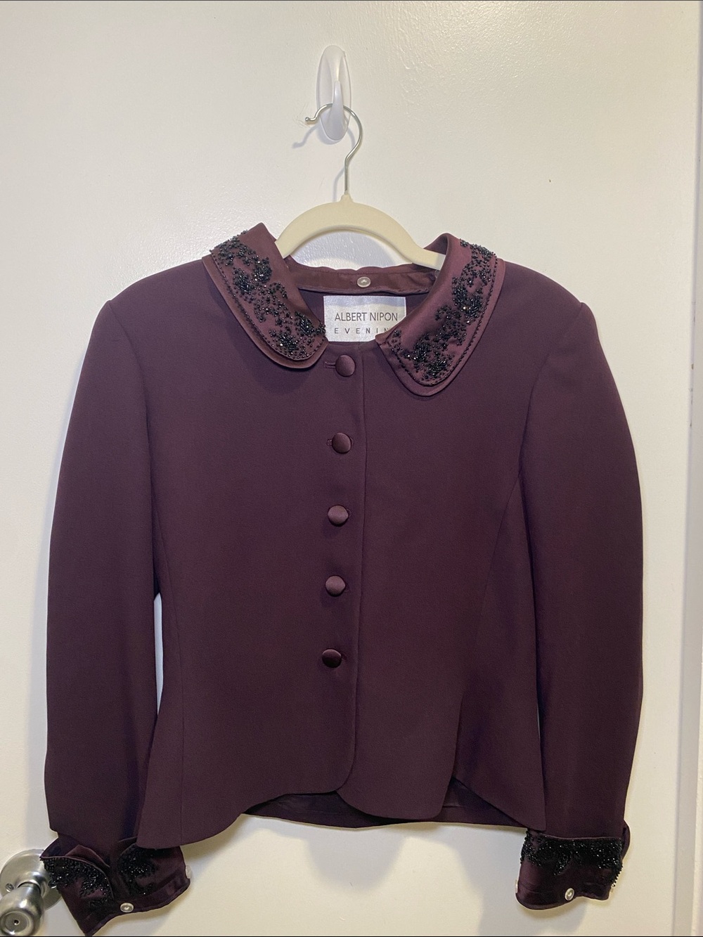Albert Nipon Deep Plum Beaded Collar Blazer